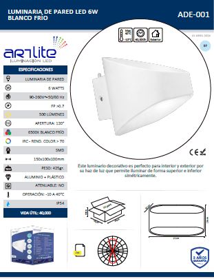 ADE-001 – LUMINARIA LED PARED OVALO BLANCO 6500K