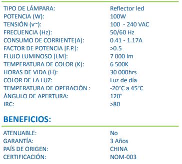 REFLED/100W REFLECTOR LED 100W LUZ FRIA