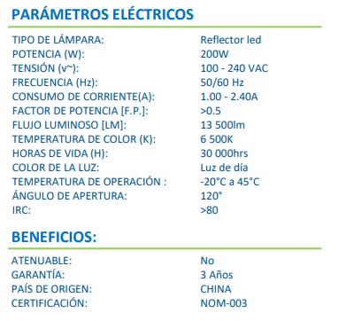 REFLED/200W REFLECTOR LED 200W LUZ FRIA